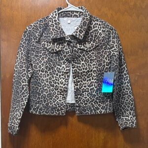 NWT- Stella Tweed Leopard Print Jean Jacket